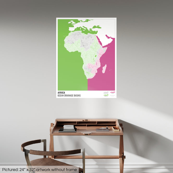 Africa - Ocean drainage basin map, white with legend v2 - Fine Art Print