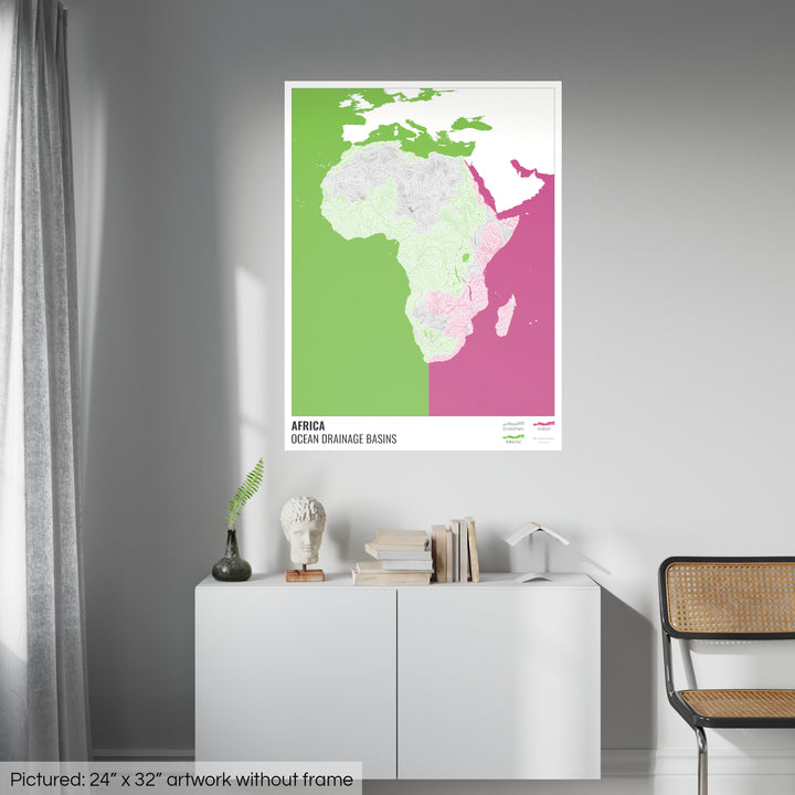 Africa - Ocean drainage basin map, white with legend v2 - Photo Art Print
