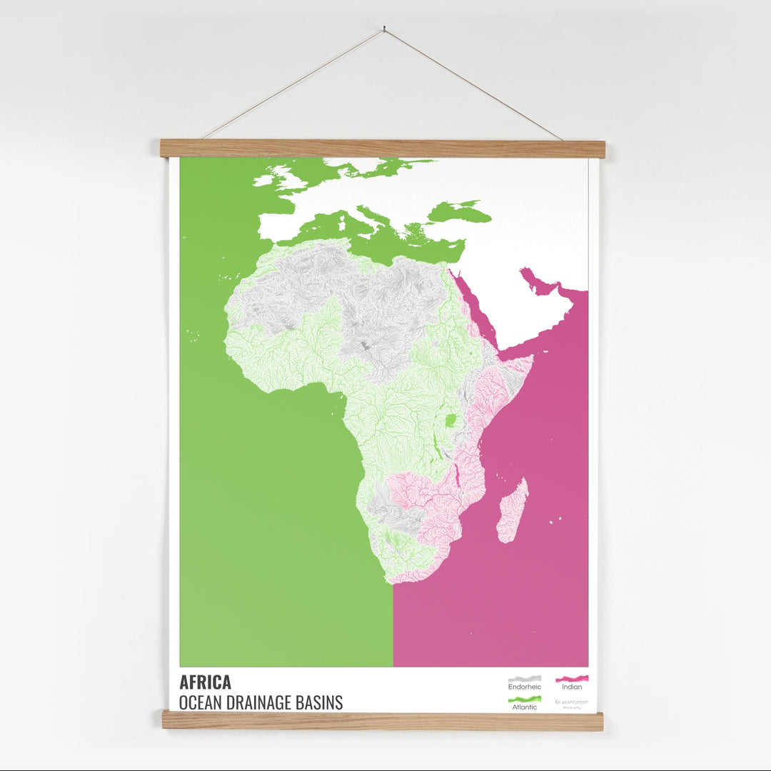 Africa - Ocean drainage basin map, white with legend v2 - Fine Art Print with Hanger