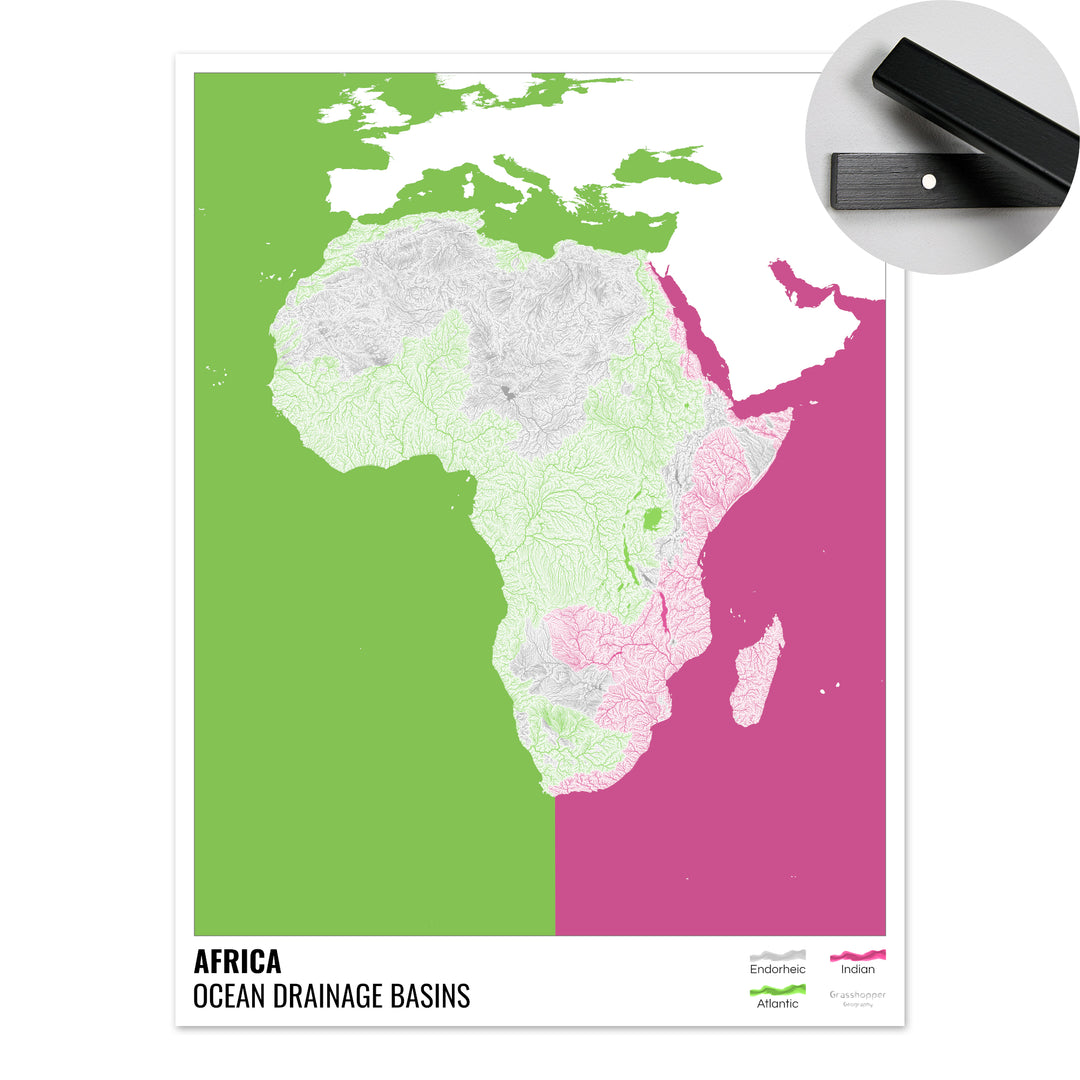 Africa - Ocean drainage basin map, white with legend v2 - Fine Art Print with Hanger