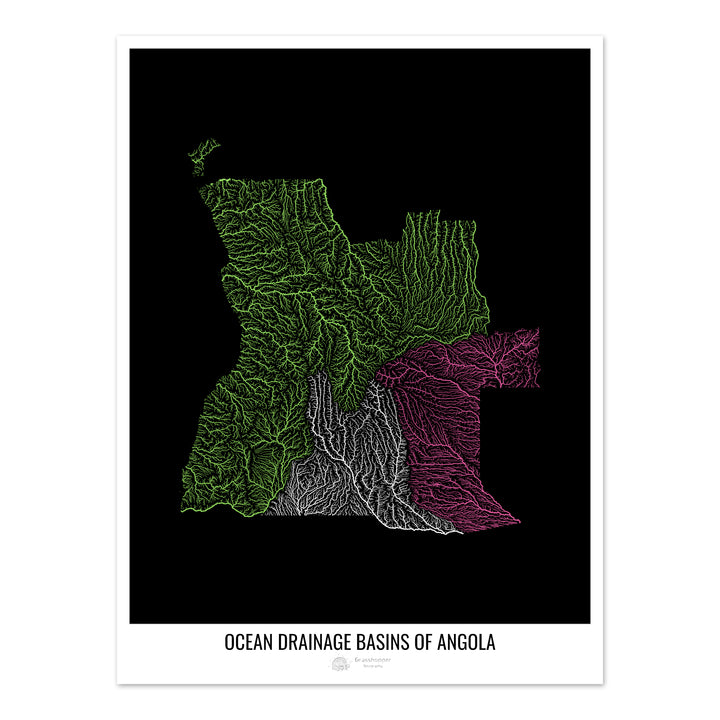 Angola - Ocean drainage basin map, black v1 - Fine Art Print
