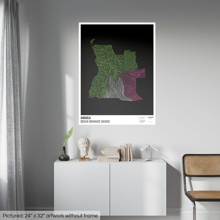 Angola - Ocean drainage basin map, black with legend v1 - Photo Art Print
