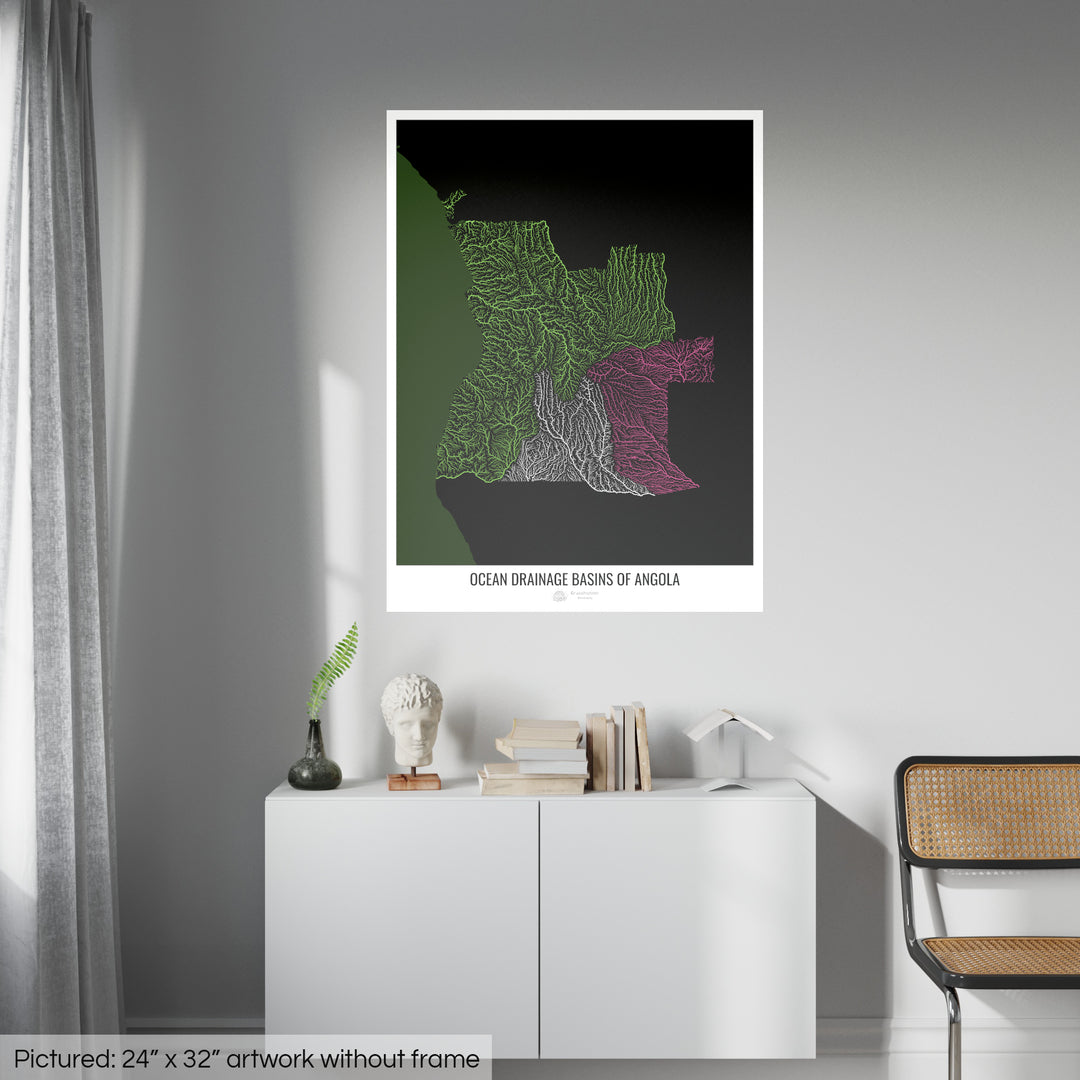 Angola - Ocean drainage basin map, black v2 - Photo Art Print