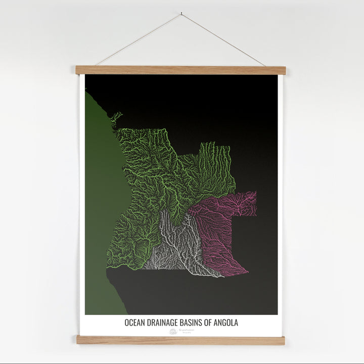 Angola - Ocean drainage basin map, black v2 - Fine Art Print with Hanger