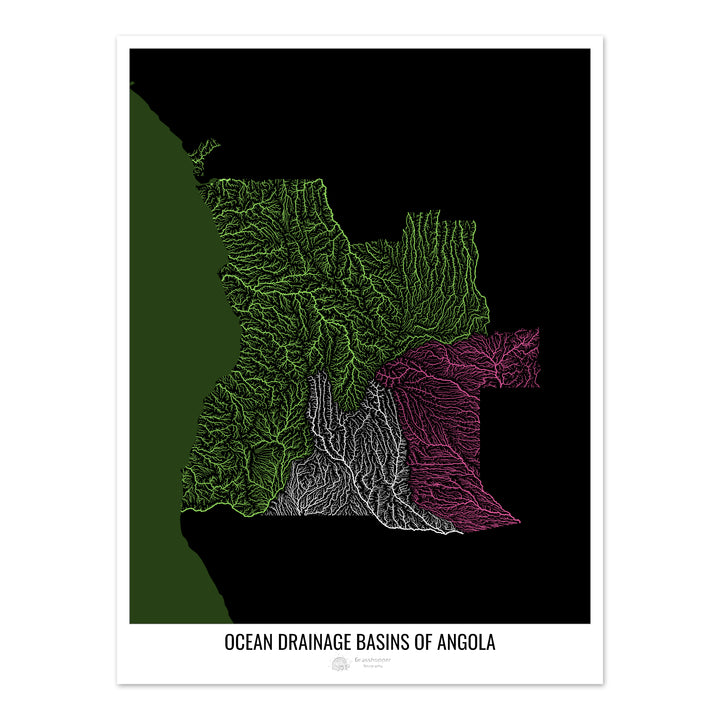 Angola - Ocean drainage basin map, black v2 - Fine Art Print