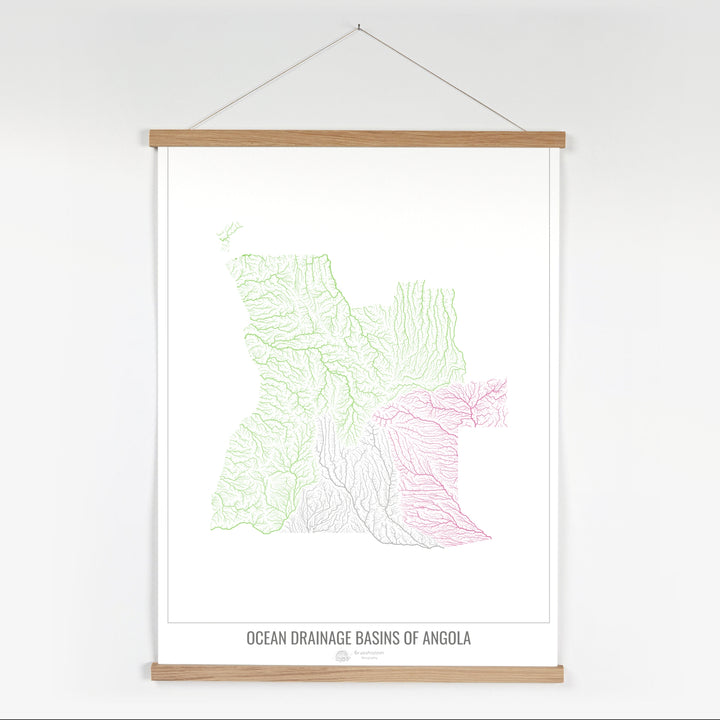 Angola - Ocean drainage basin map, white v1 - Fine Art Print with Hanger