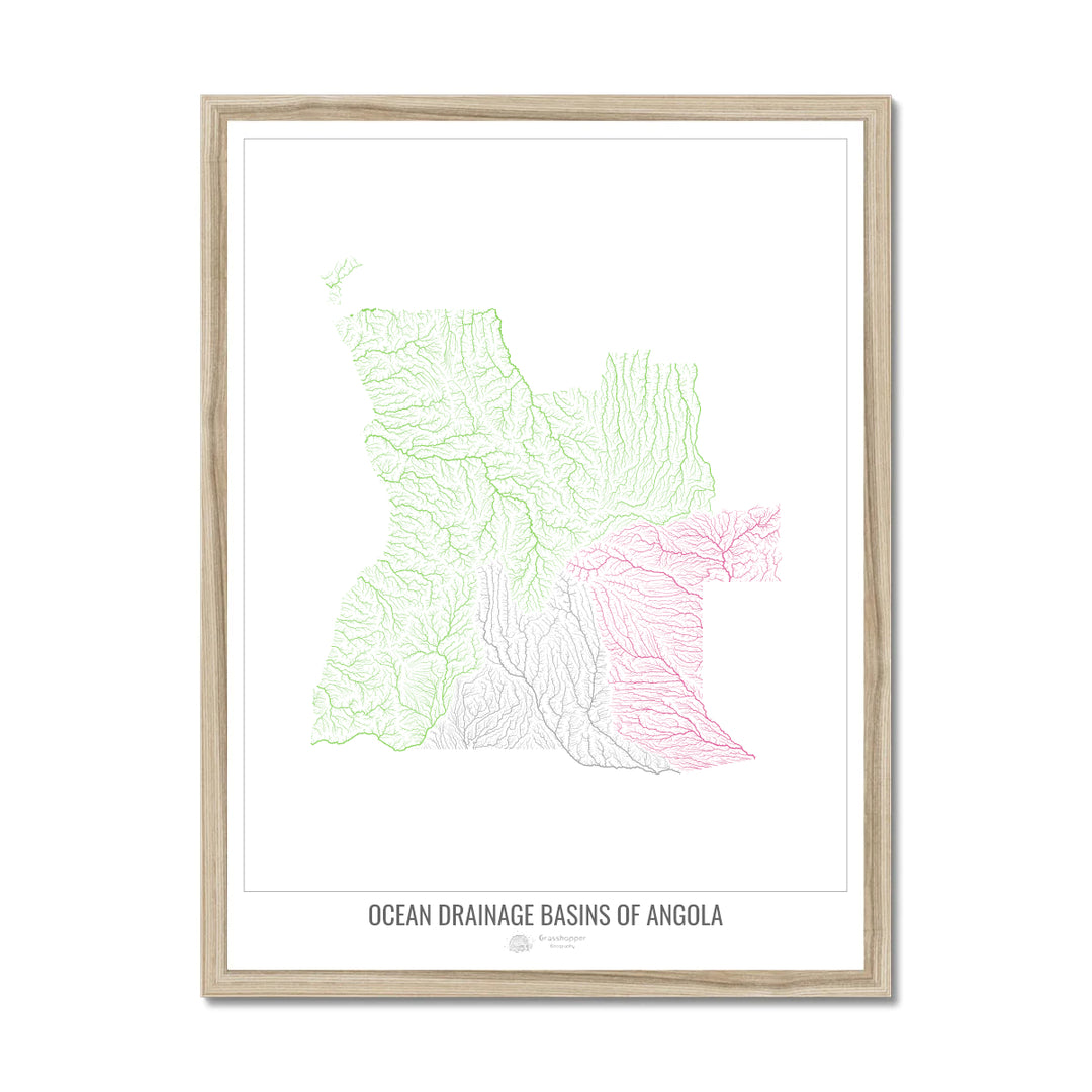 Angola - Ocean drainage basin map, white v1 - Framed Print
