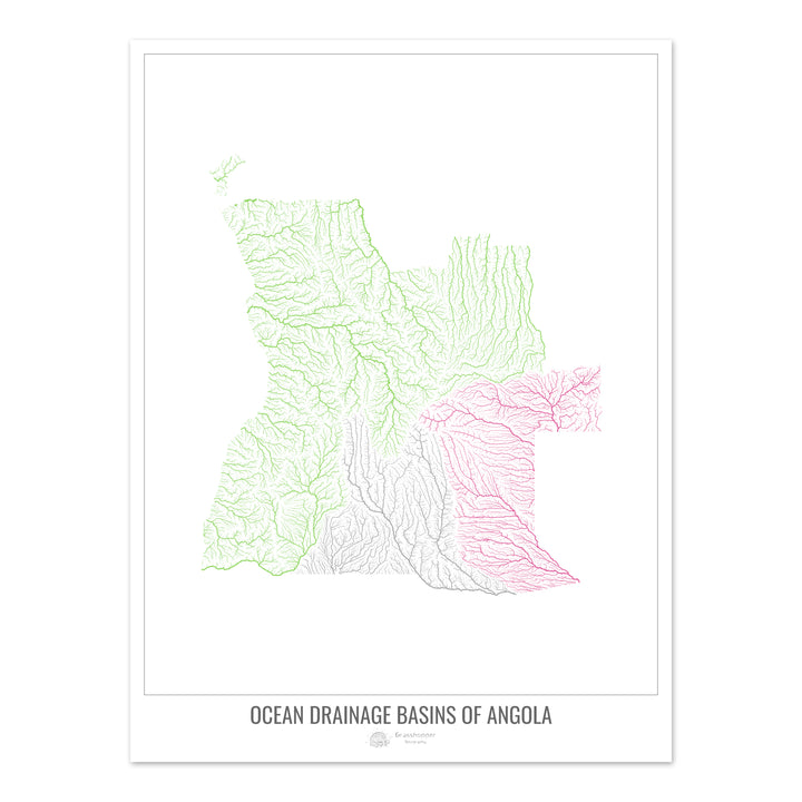 Angola - Ocean drainage basin map, white v1 - Fine Art Print