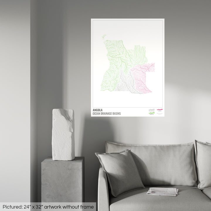 Angola - Ocean drainage basin map, white with legend v1 - Fine Art Print