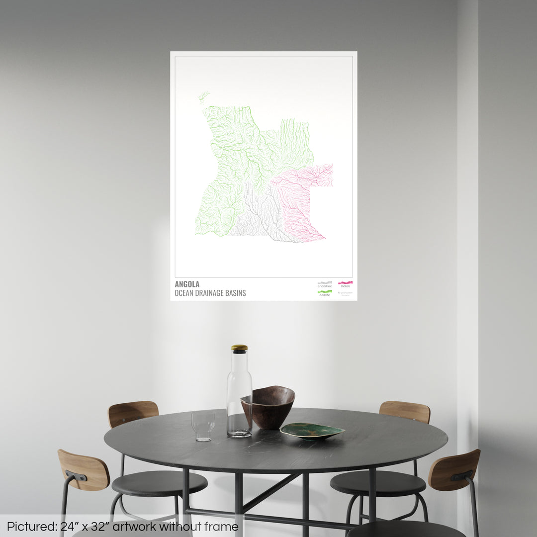 Angola - Ocean drainage basin map, white with legend v1 - Photo Art Print