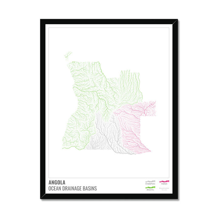 Angola - Ocean drainage basin map, white with legend v1 - Framed Print