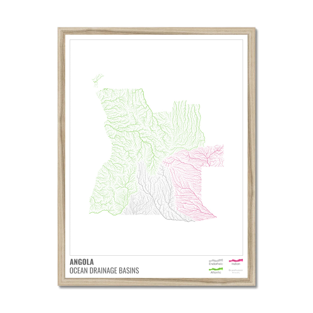 Angola - Ocean drainage basin map, white with legend v1 - Framed Print