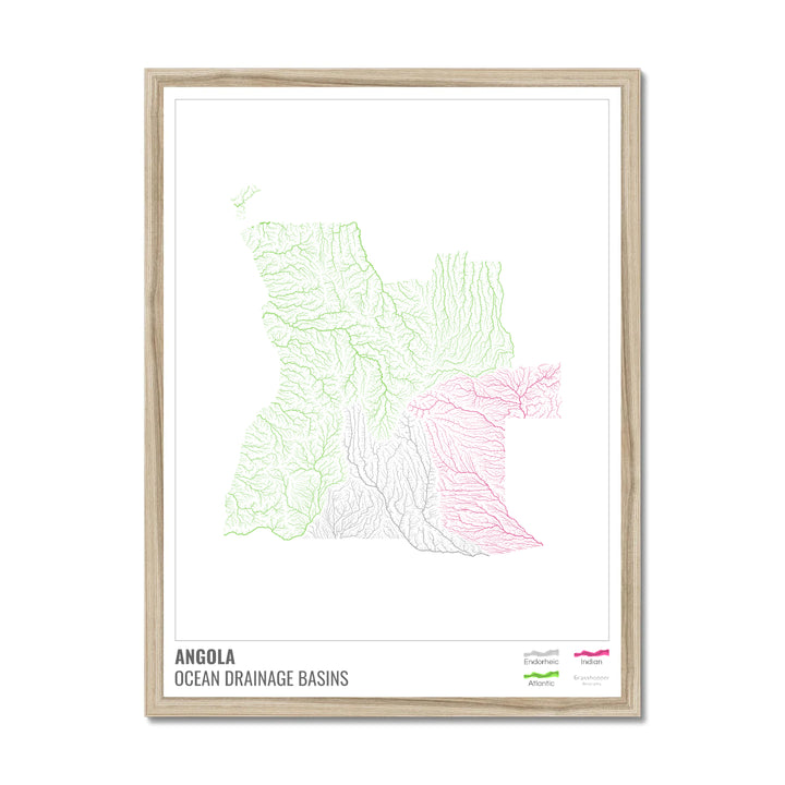 Angola - Ocean drainage basin map, white with legend v1 - Framed Print