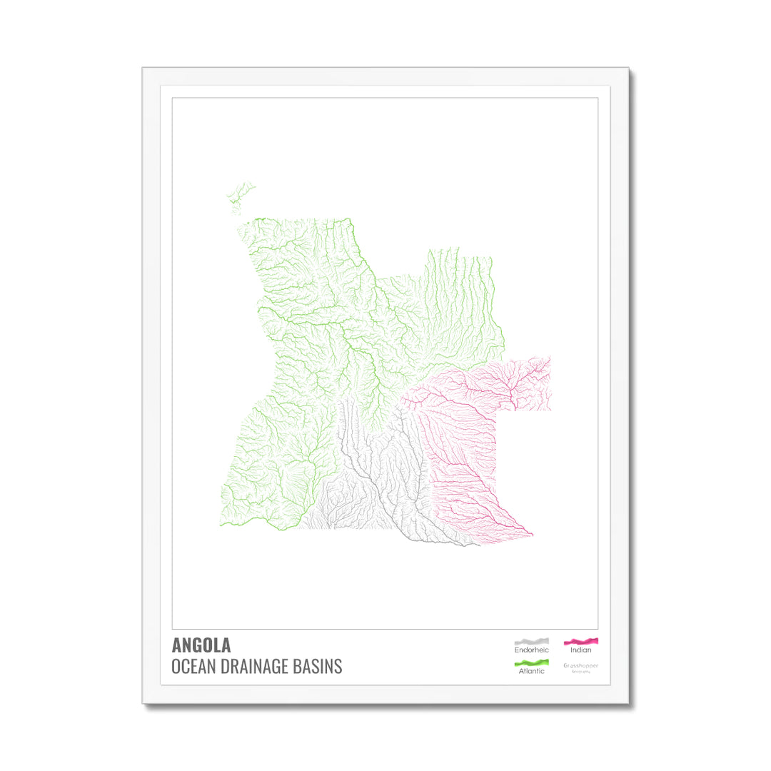 Angola - Ocean drainage basin map, white with legend v1 - Framed Print