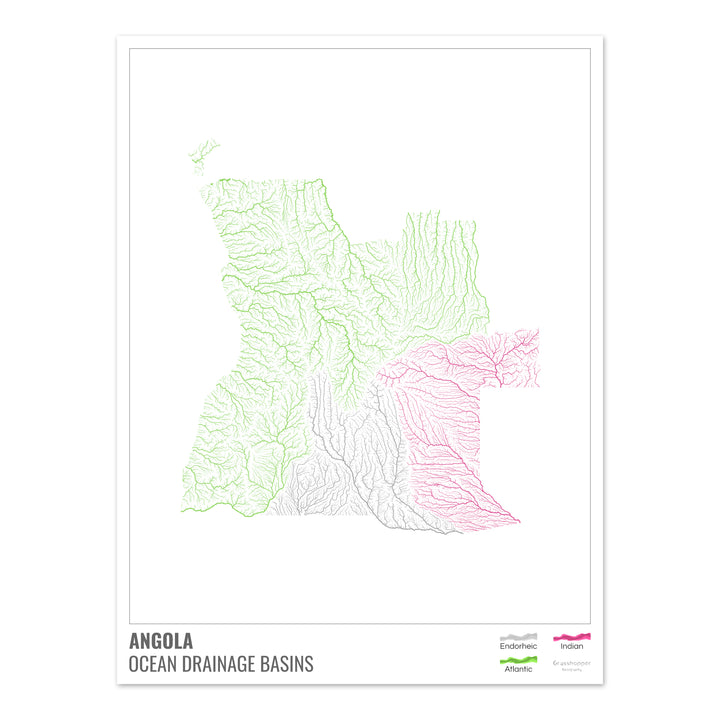 Angola - Ocean drainage basin map, white with legend v1 - Fine Art Print