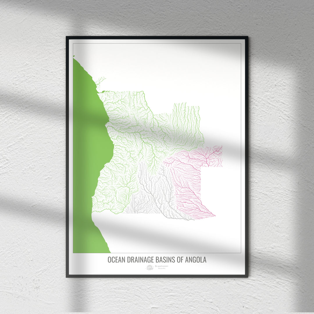 Angola - Ocean drainage basin map, white v2 - Fine Art Print