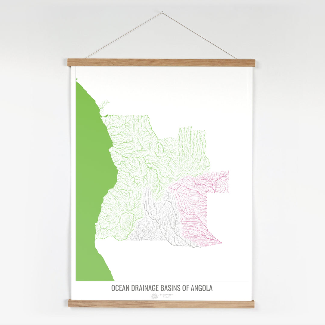 Angola - Ocean drainage basin map, white v2 - Fine Art Print with Hanger