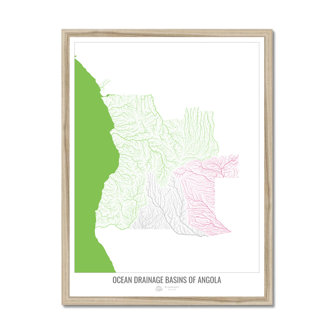 Angola - Ocean drainage basin map, white v2 - Framed Print