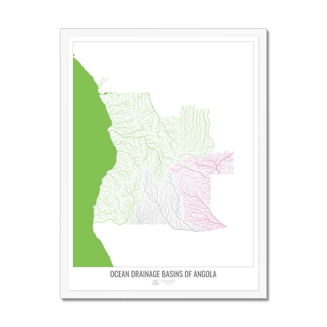 Angola - Ocean drainage basin map, white v2 - Framed Print