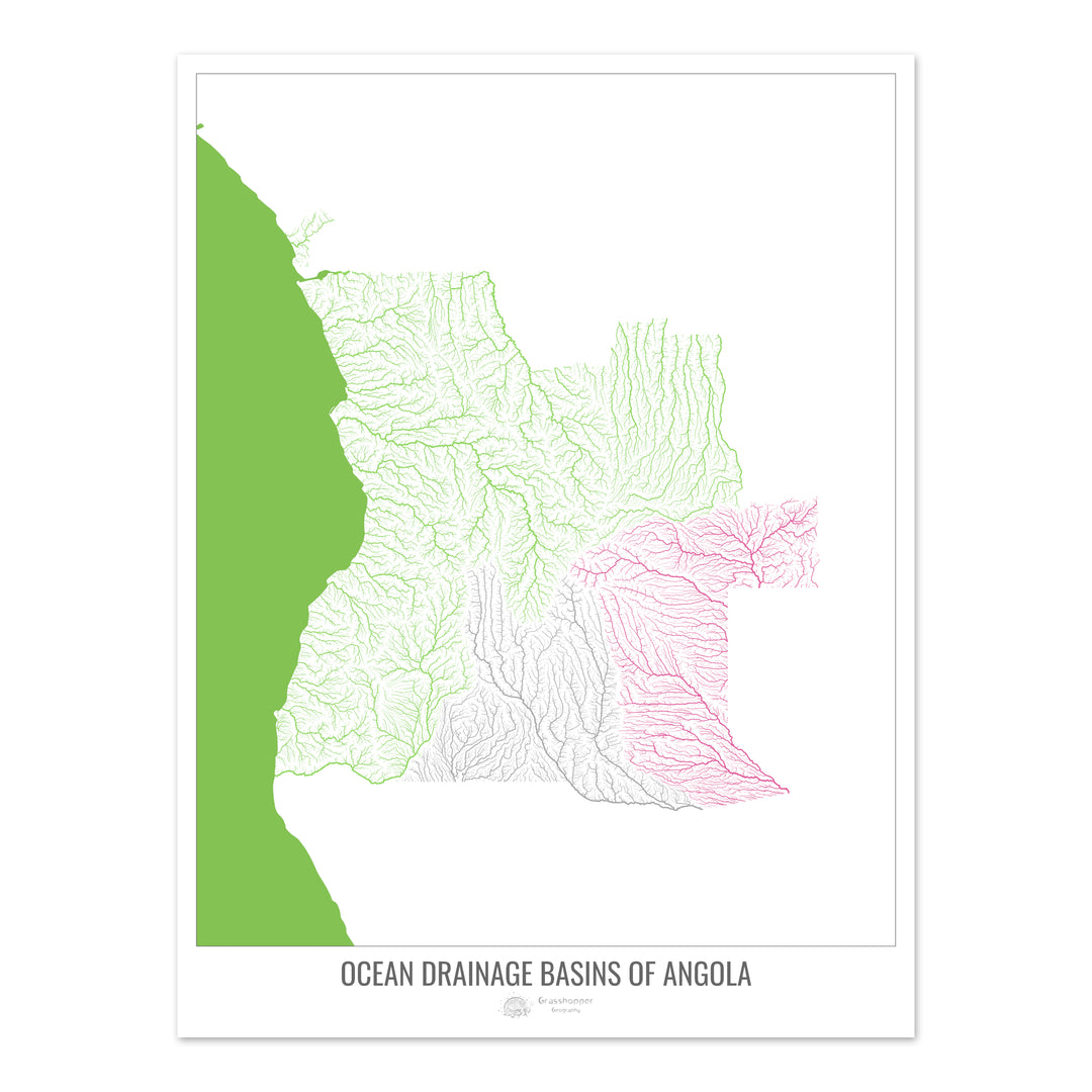 Angola - Carte du bassin versant océanique, blanc v2 - Photo Art Print