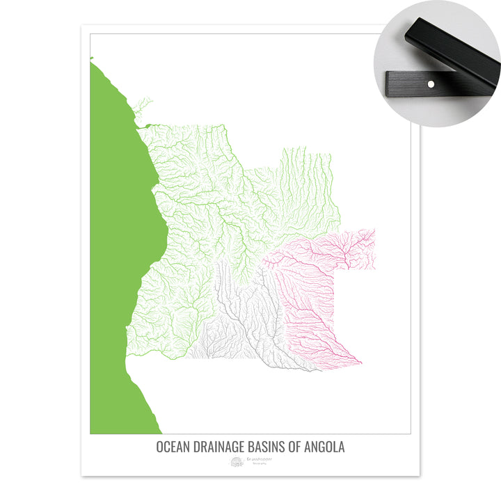 Angola - Ocean drainage basin map, white v2 - Fine Art Print with Hanger