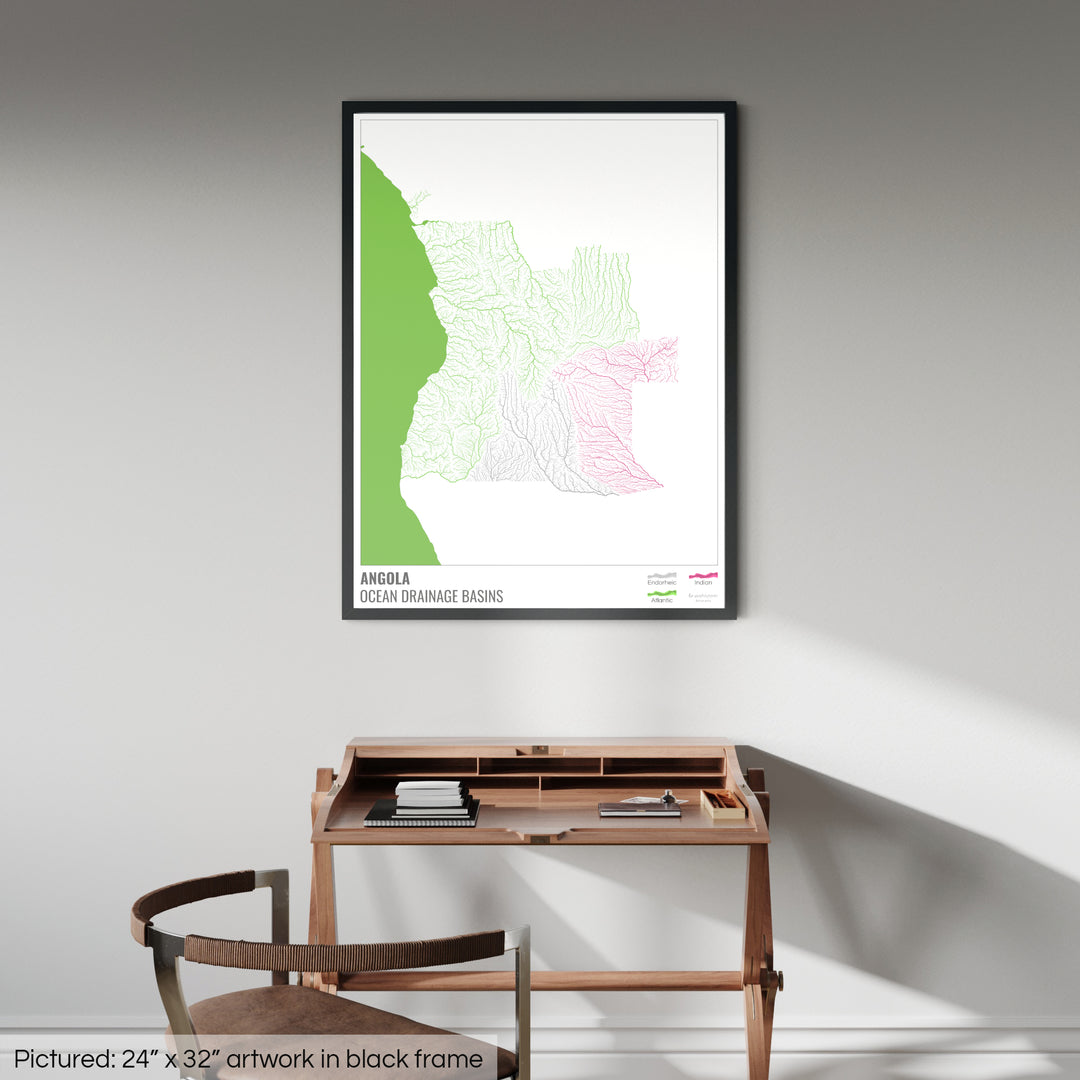 Angola - Ocean drainage basin map, white with legend v2 - Framed Print