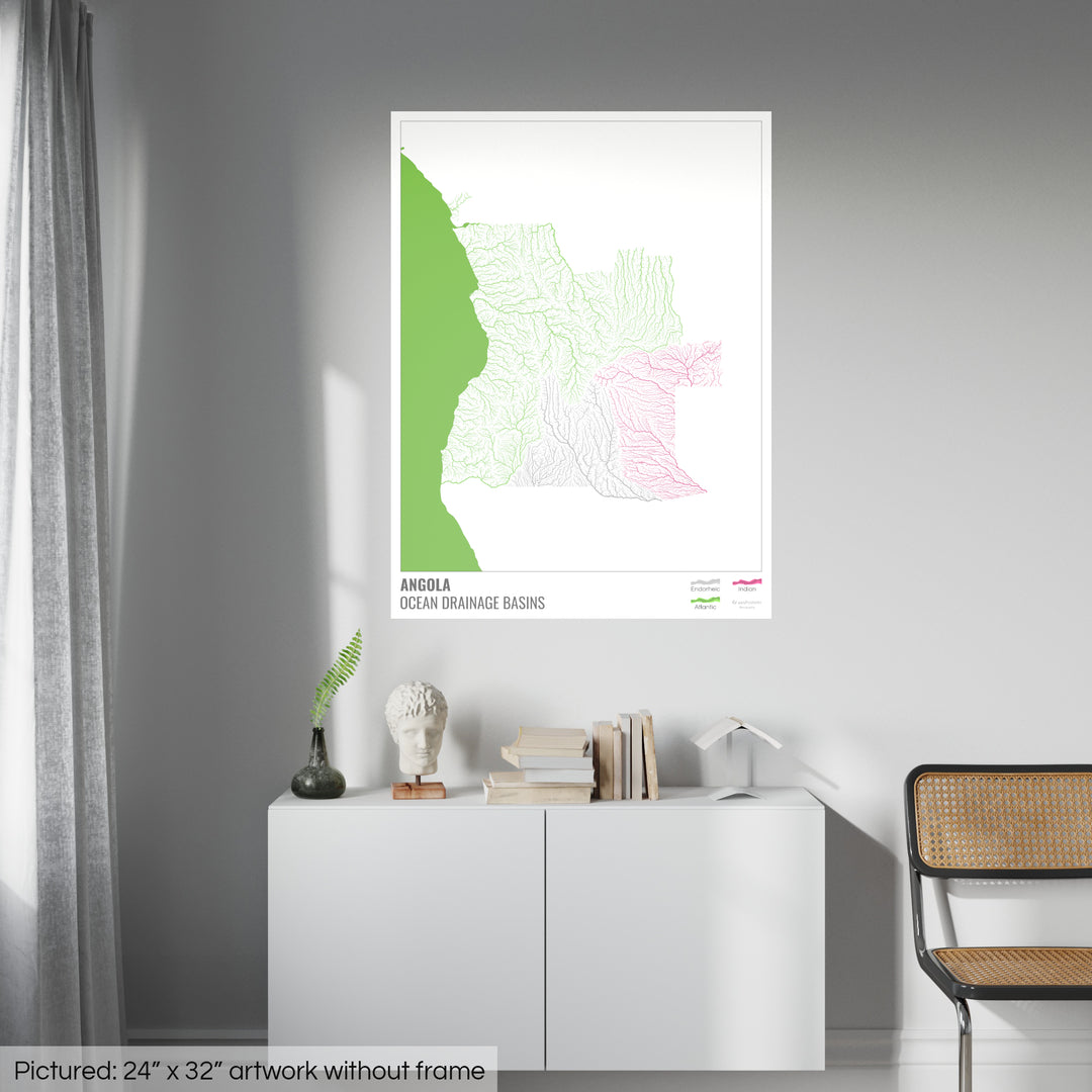Angola - Carte des bassins hydrographiques océaniques, blanche avec légende v2 - Fine Art Print