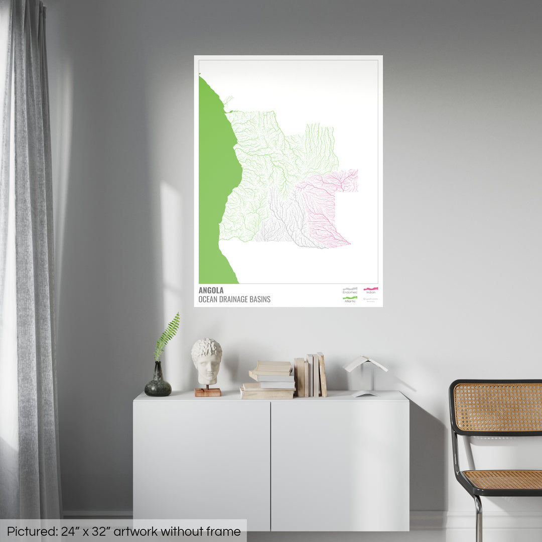 Angola - Ocean drainage basin map, white with legend v2 - Fine Art Print