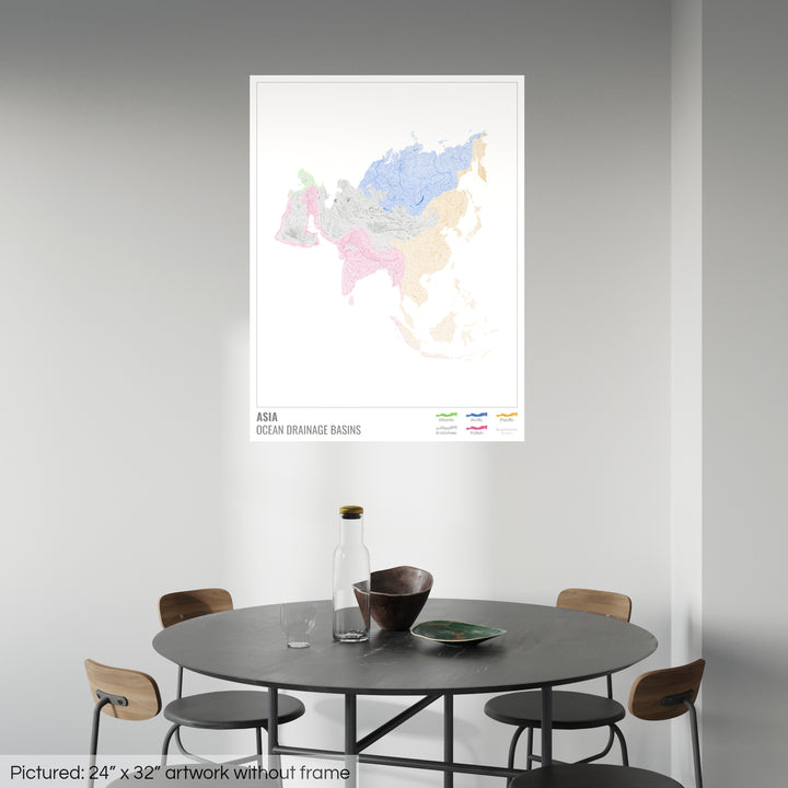 Asia - Ocean drainage basin map, white with legend v1 - Photo Art Print