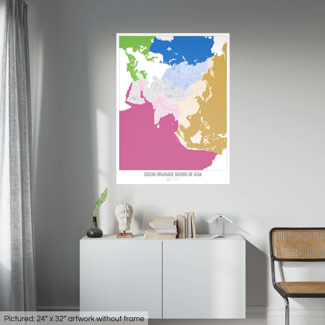 Asia - Ocean drainage basin map, white v2 - Photo Art Print