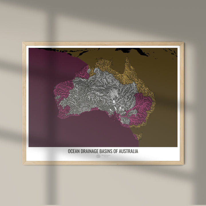 Austrália - Mapa da bacia de drenagem oceânica, preto v2 - Impressão de belas artes