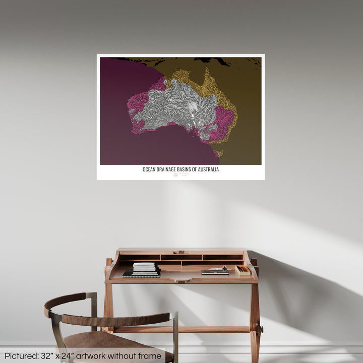 Australie - Carte des bassins hydrographiques océaniques, noir v2 - Fine Art Print