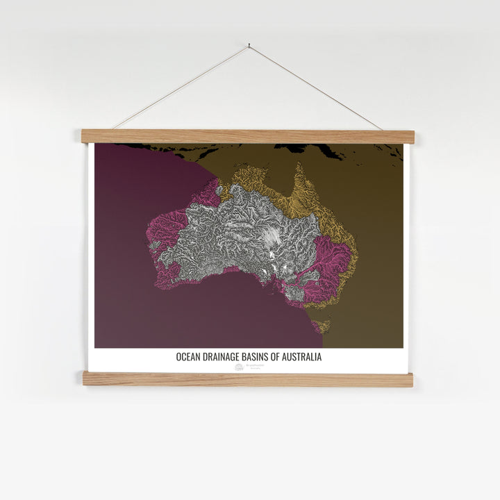 Australia - Ocean drainage basin map, black v2 - Fine Art Print with Hanger