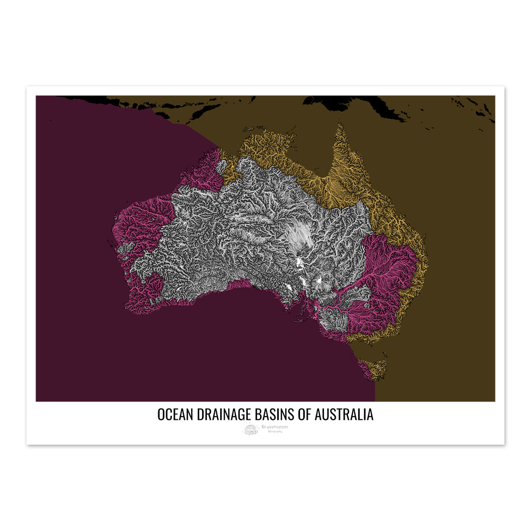 Australia - Ocean drainage basin map, black v2 - Photo Art Print