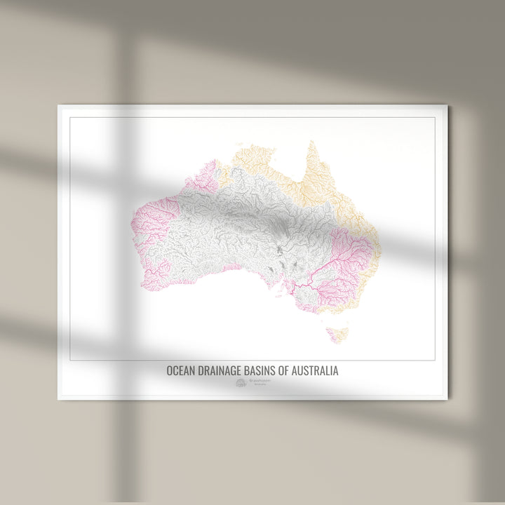 Australie - Carte des bassins hydrographiques océaniques, blanc v1 - Tirage photo artistique