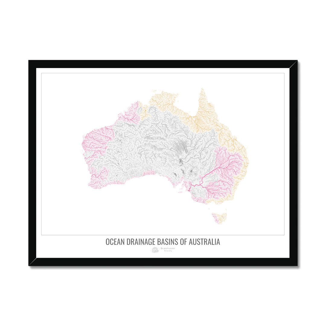 Australie - Carte des bassins hydrographiques océaniques, blanc v1 - Impression encadrée