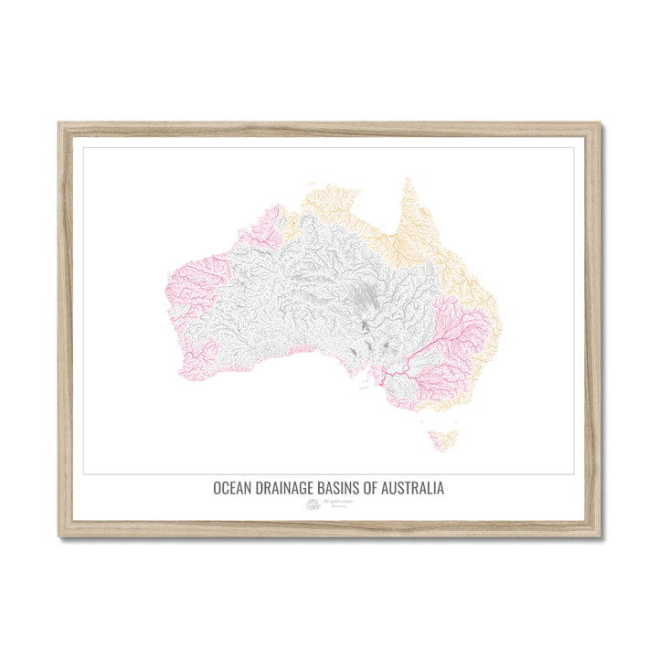 Australia - Ocean drainage basin map, white v1 - Framed Print