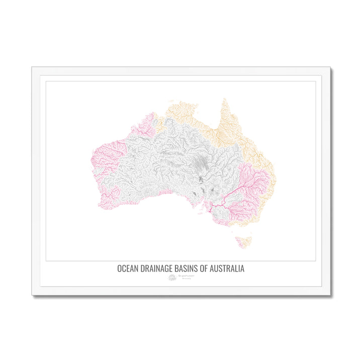 Australia - Ocean drainage basin map, white v1 - Framed Print