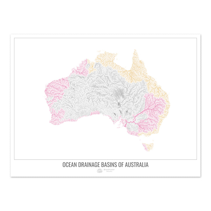 Australie - Carte des bassins hydrographiques océaniques, blanc v1 - Fine Art Print