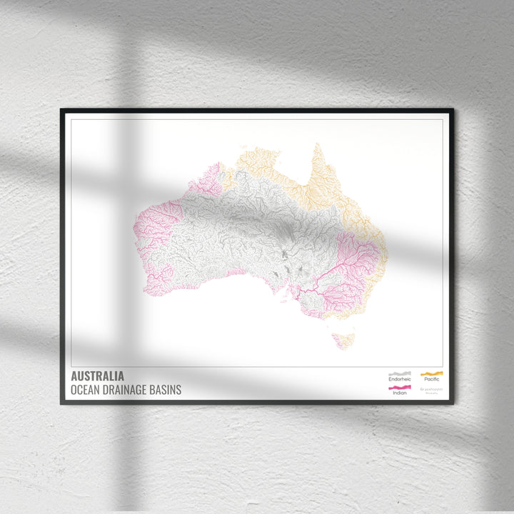 Australia - Ocean drainage basin map, white with legend v1 - Photo Art Print