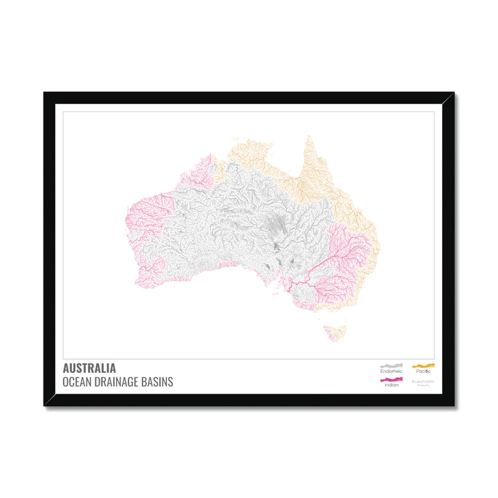 Australie - Carte des bassins hydrographiques océaniques, blanche avec légende v1 - Impression encadrée