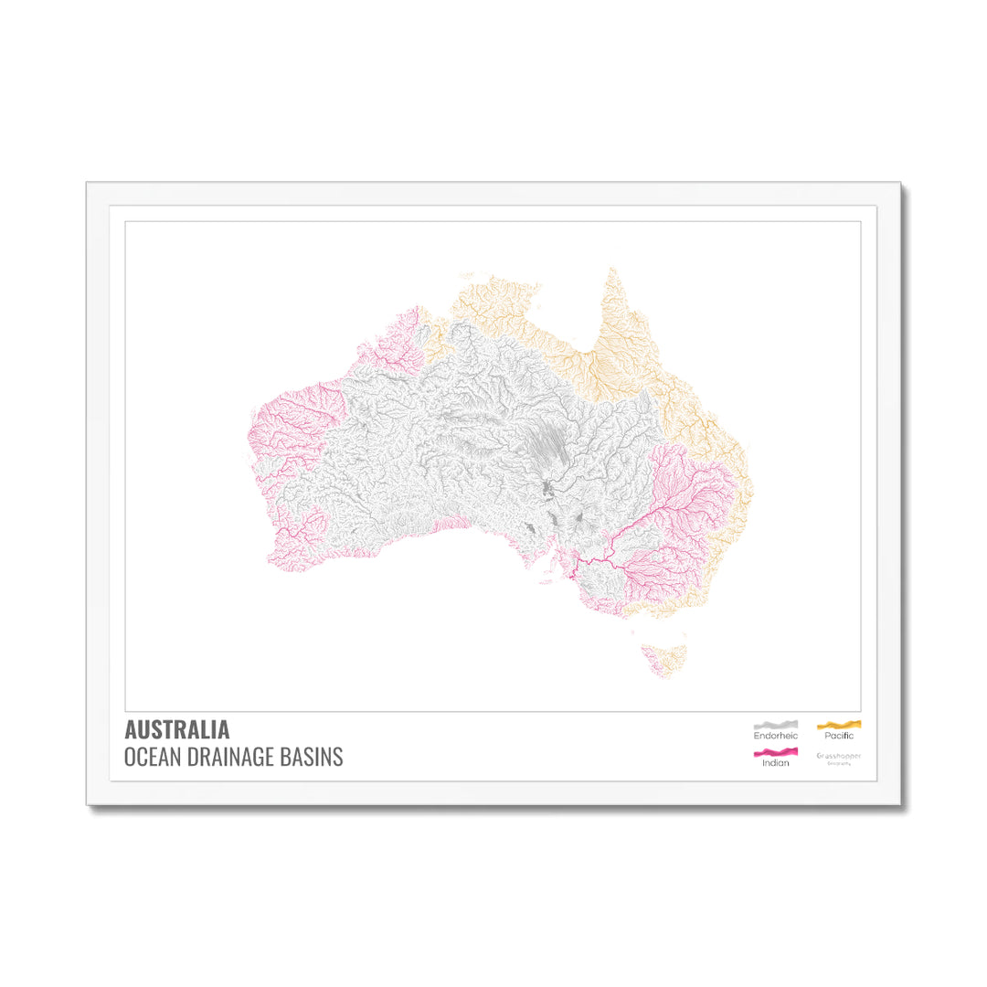 Australia - Ocean drainage basin map, white with legend v1 - Framed Print