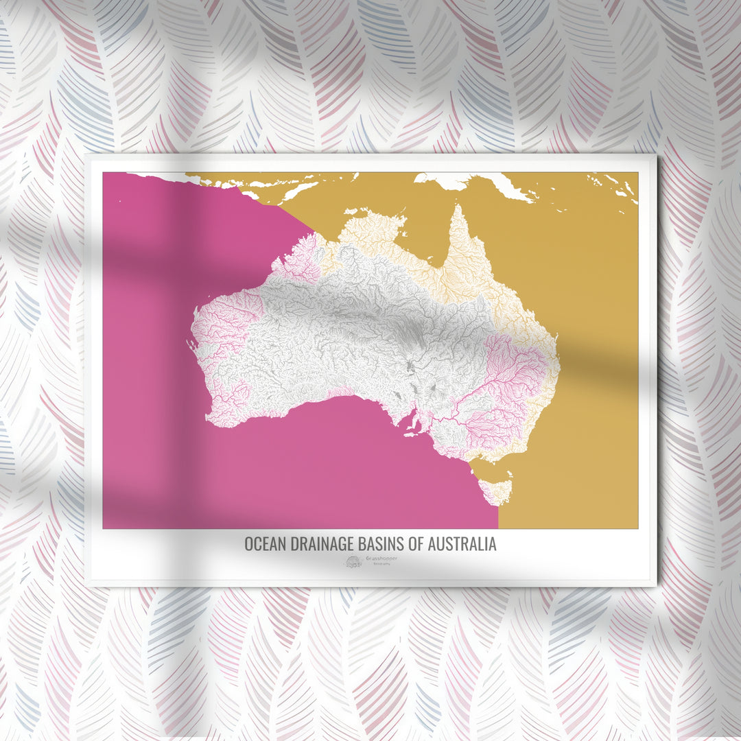 Australia - Ocean drainage basin map, white v2 - Photo Art Print
