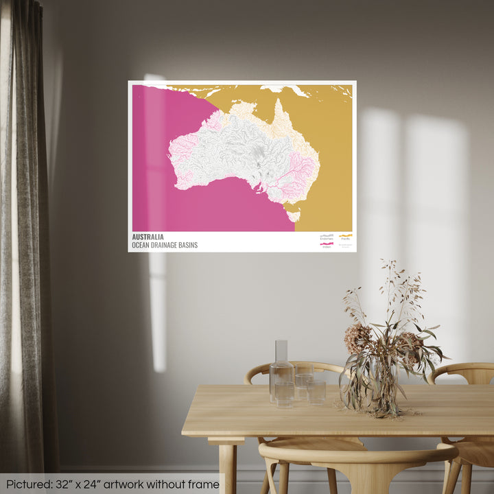 Australia - Ocean drainage basin map, white with legend v2 - Photo Art Print