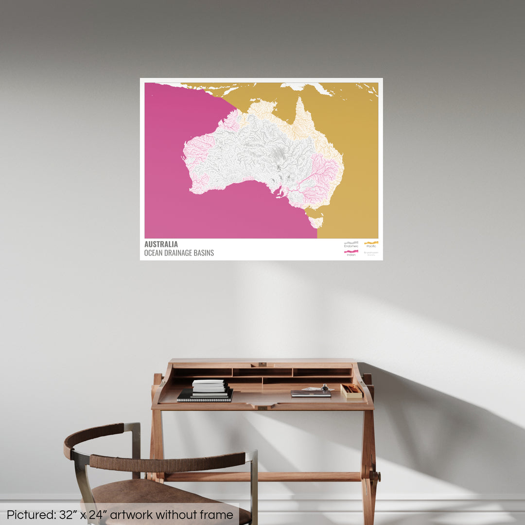 Australie - Carte des bassins hydrographiques océaniques, blanche avec légende v2 - Fine Art Print