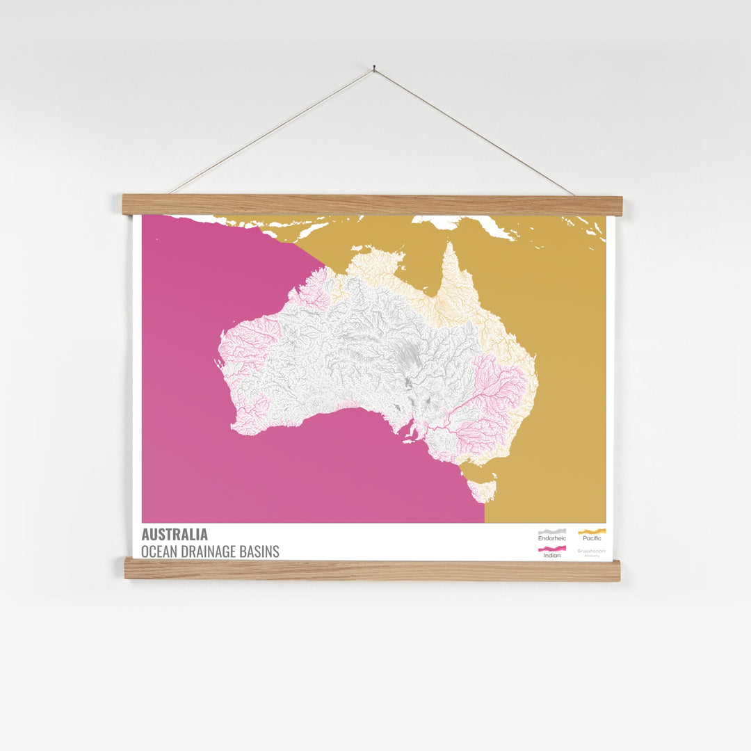 Australia - Ocean drainage basin map, white with legend v2 - Fine Art Print with Hanger