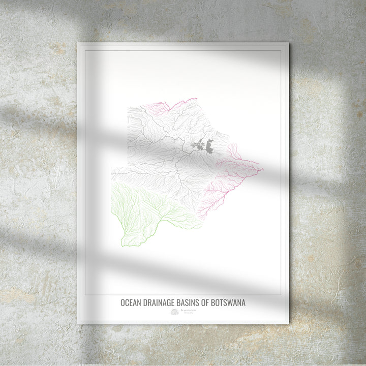 Botswana - Carte des bassins hydrographiques océaniques, blanc v1 - Fine Art Print