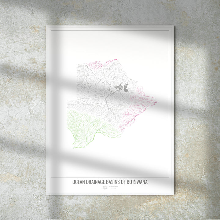 Botswana - Ocean drainage basin map, white v1 - Fine Art Print