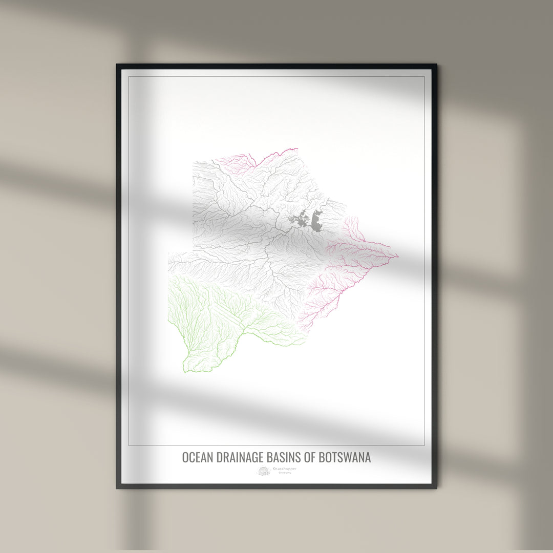Botsuana - Mapa da bacia de drenagem oceânica, branco v1 - Impressão de arte fotográfica