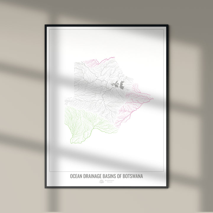 Botsuana - Mapa da bacia de drenagem oceânica, branco v1 - Impressão de arte fotográfica